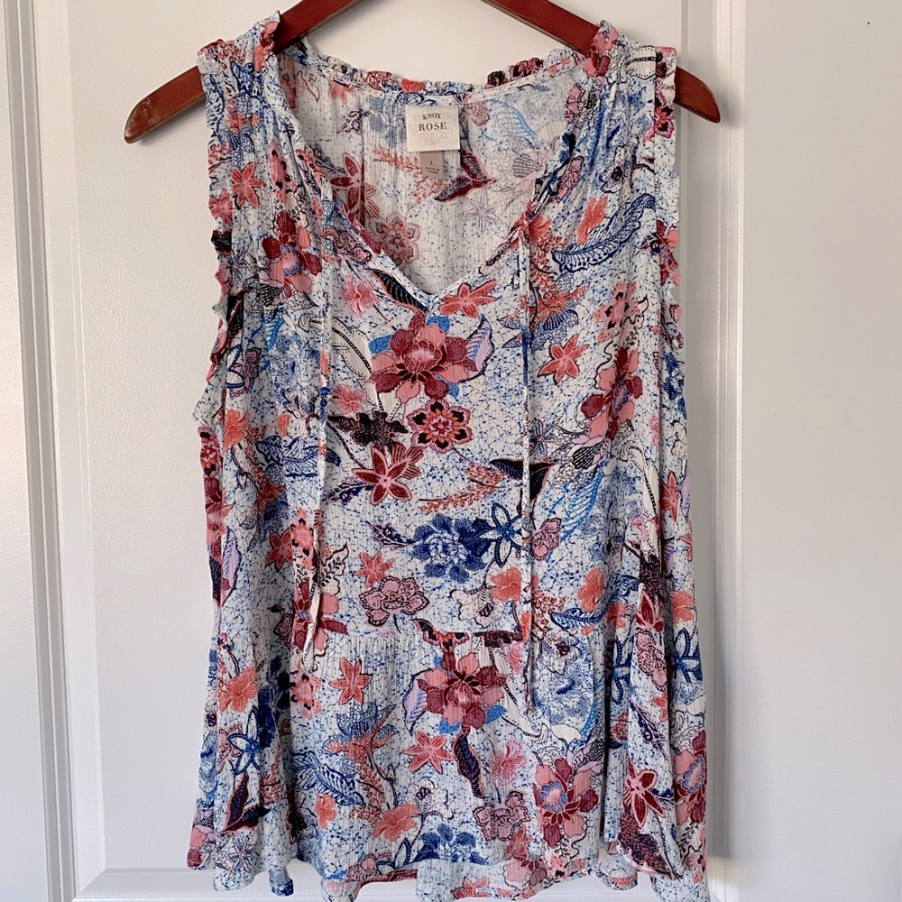 Blue, Pink and White Flower Design Women’s Tank Top